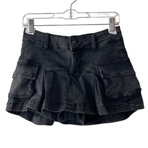 Wild Fable Cargo Skort Women Size 0 Black Pleated Utility‎ Denim Mini Festival